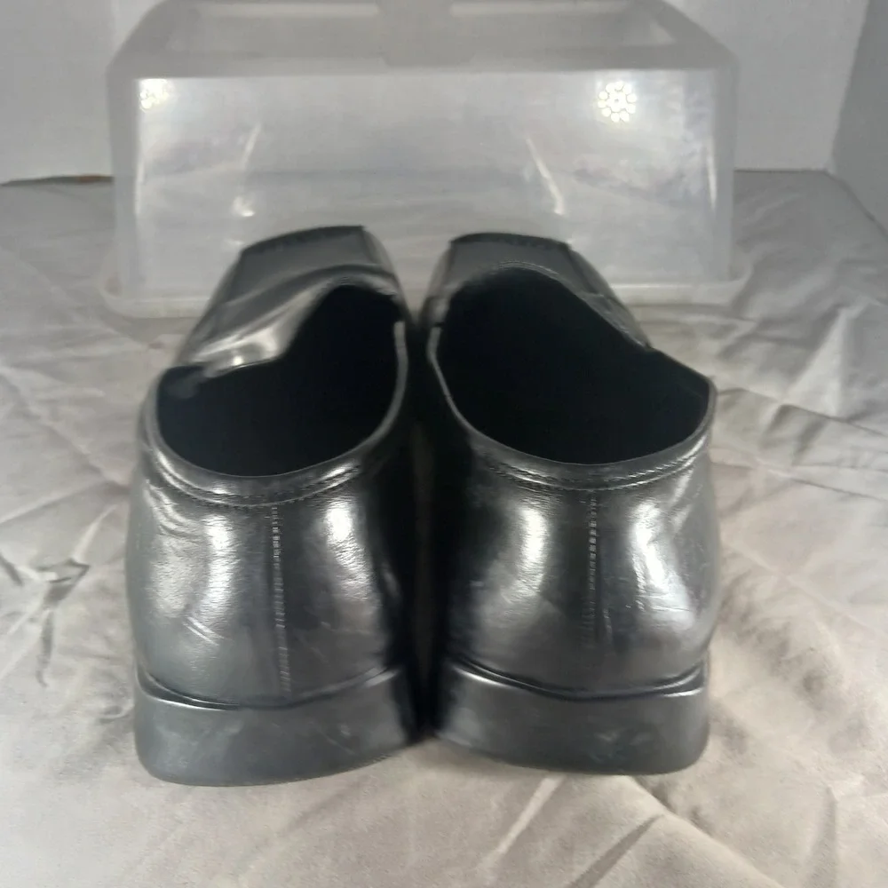 Stanley Blacker Loafers 8.5 Black Italian Leather Square Toe Dress Shoes